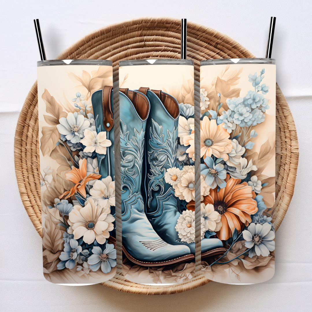 Cowgirl - Blue Boots & Floral 20oz Tumbler