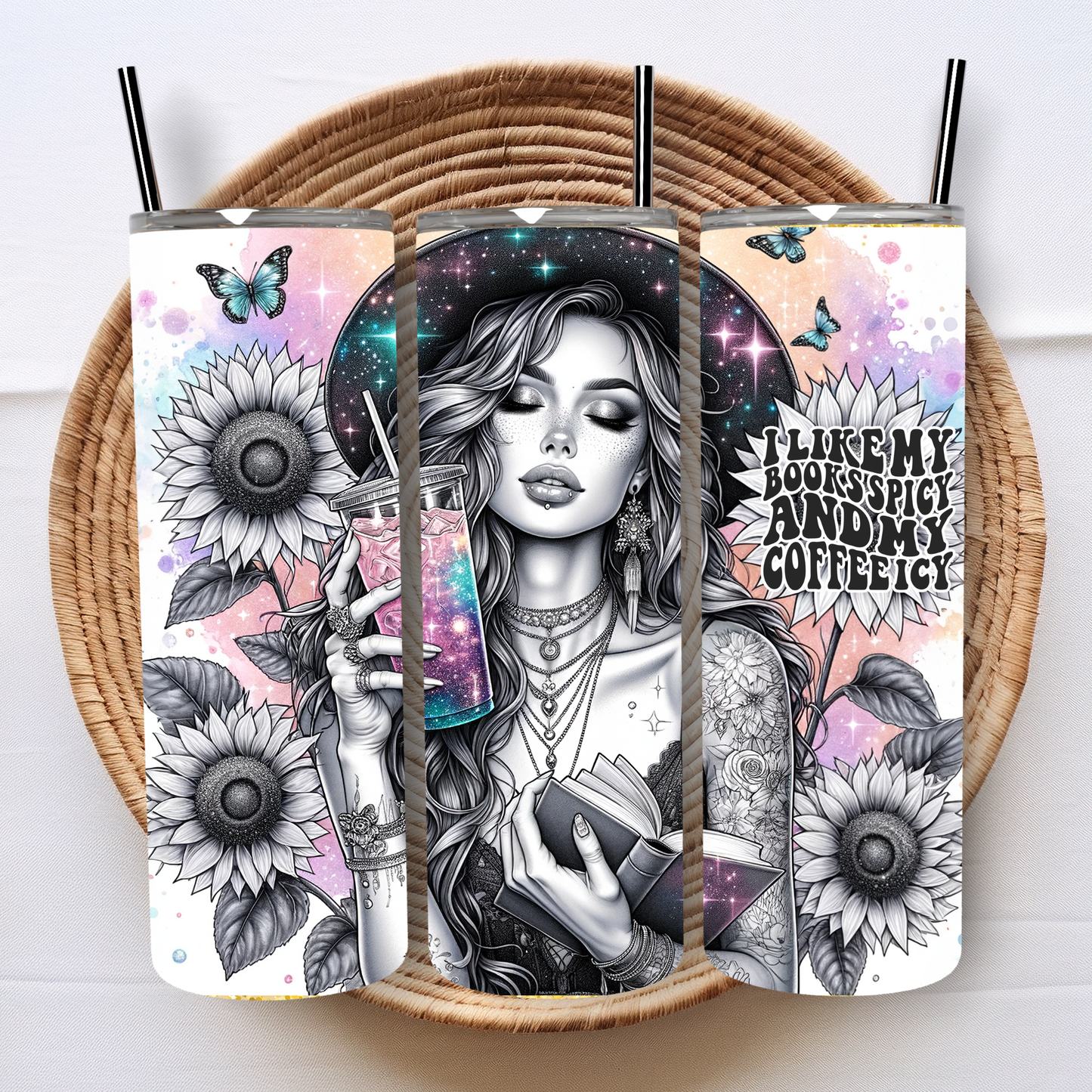 Tattooed Girl I Like My Books Spicy and My Coffee Icy 20oz Tumbler