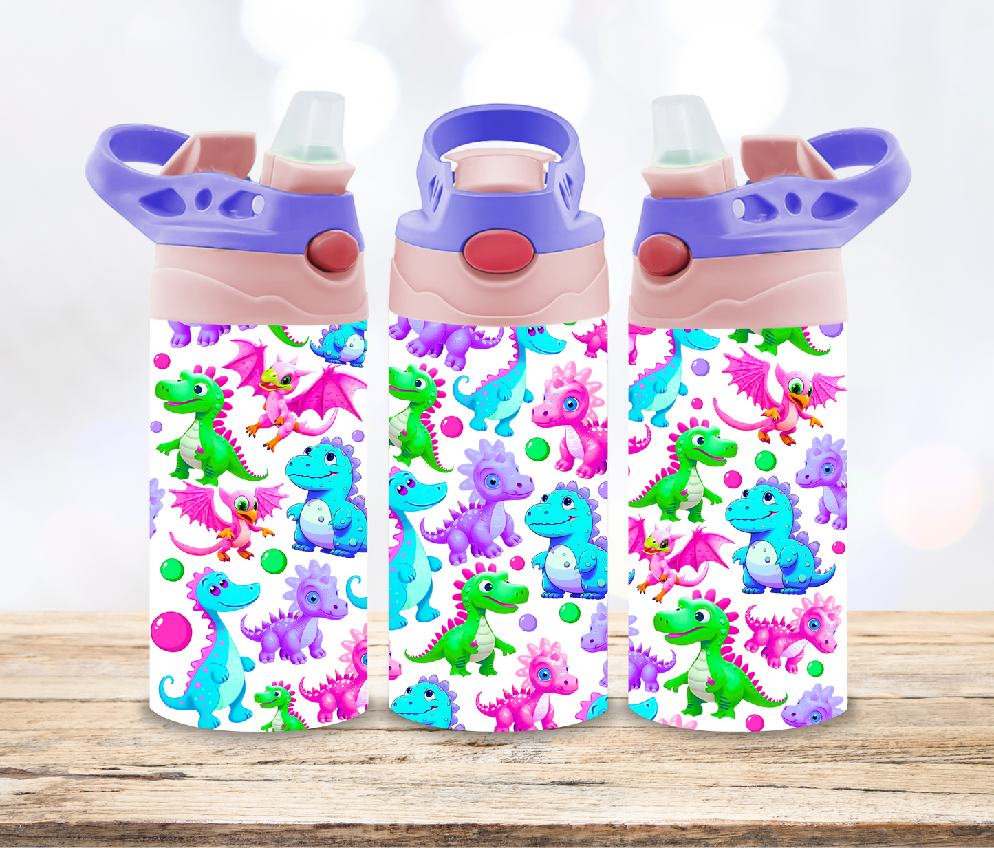Pink Dino 12oz Insulated Drink Bottle