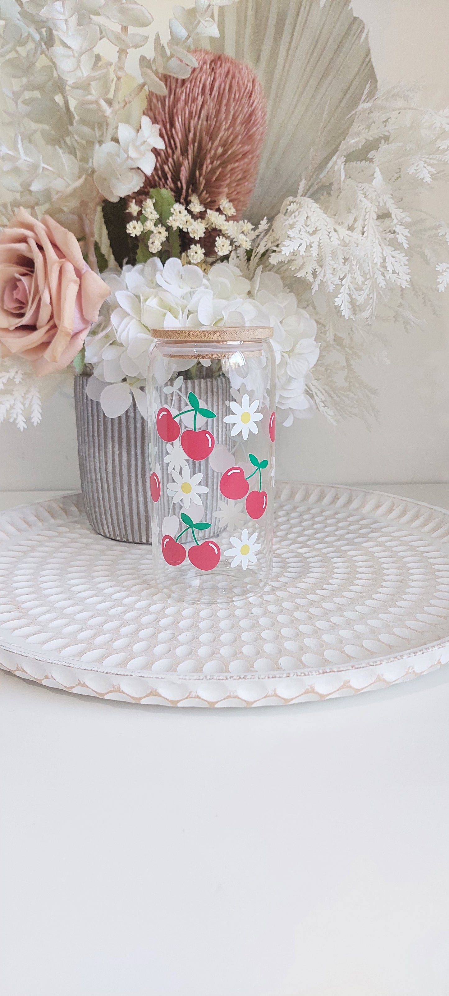 Cherry & Daisy Glass Tumbler