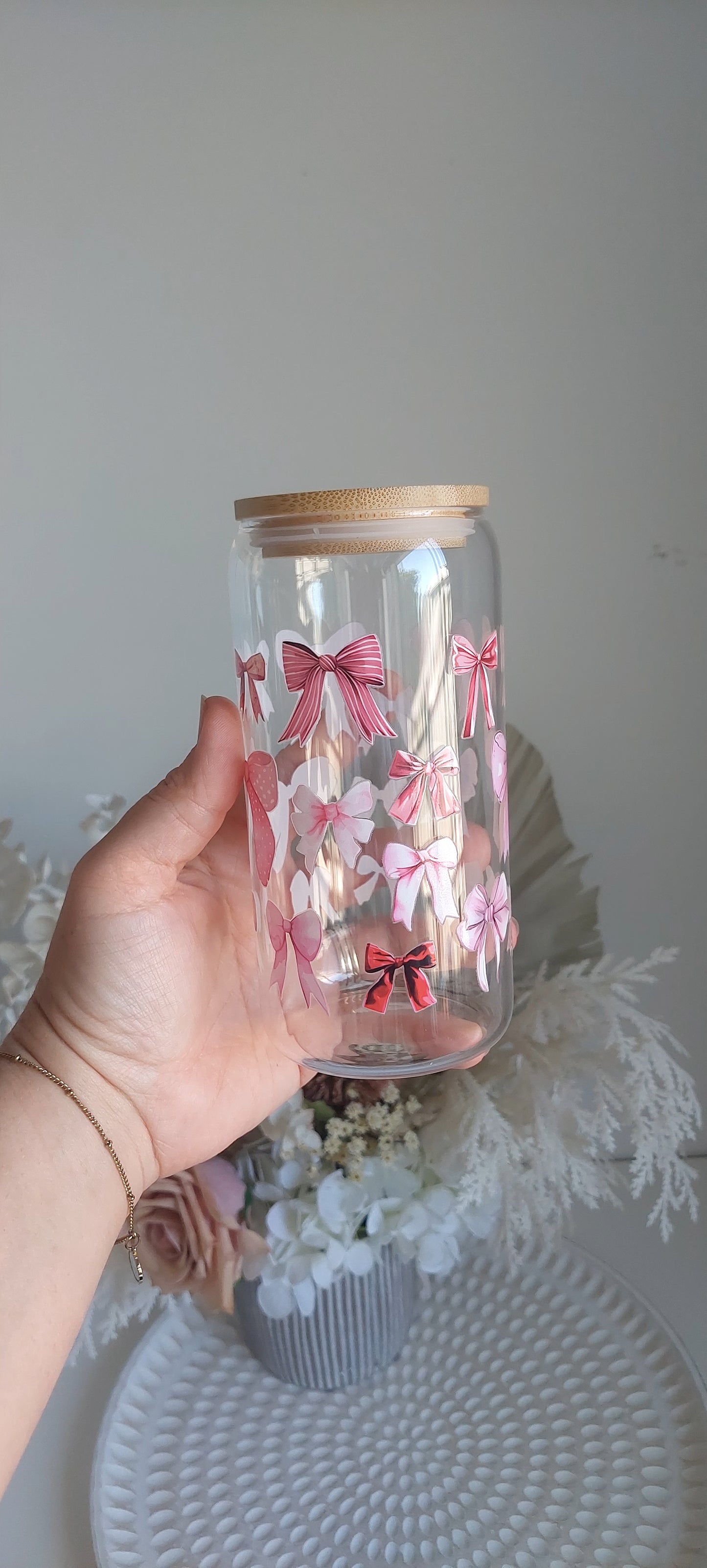 Pink Bow Glass Tumbler