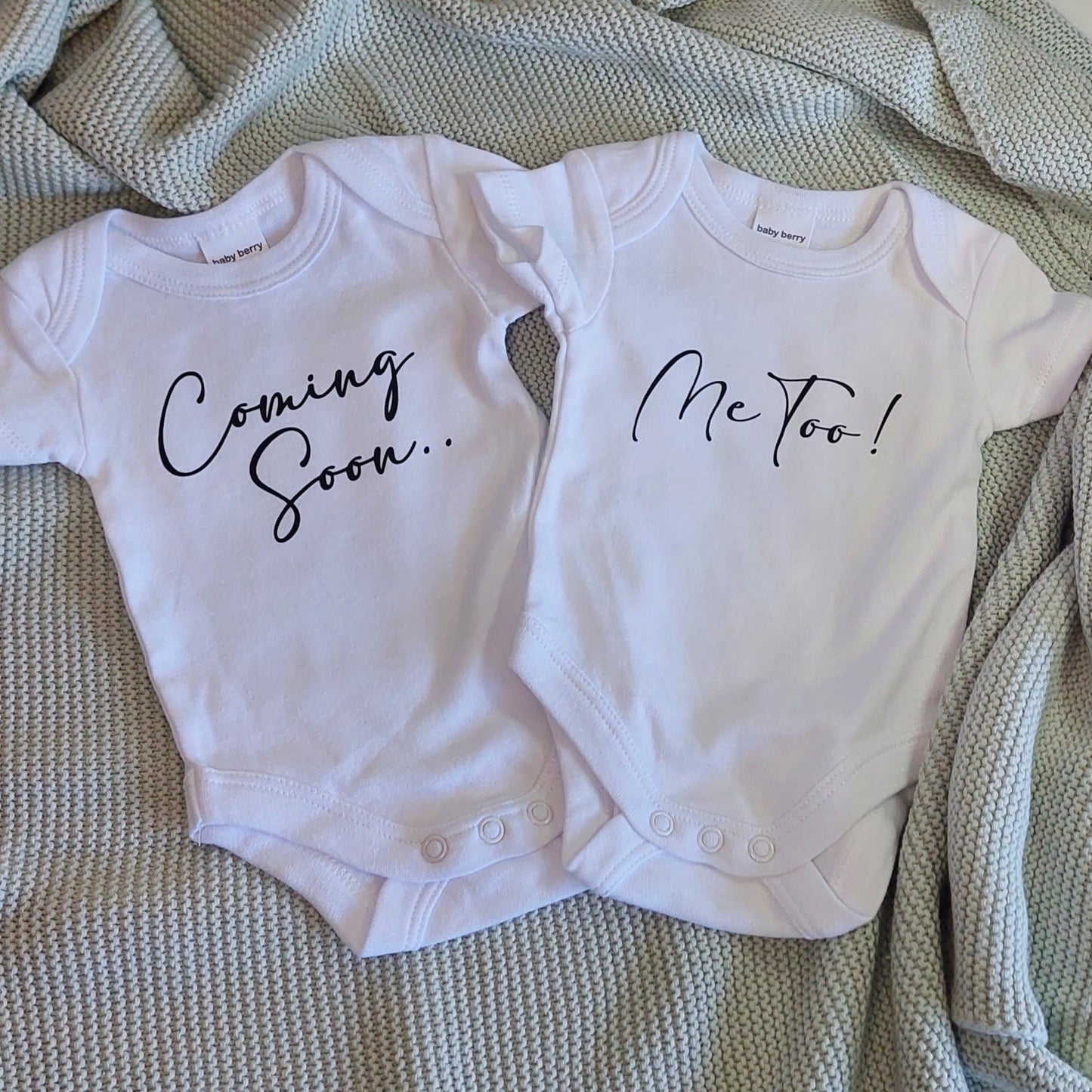 Coming Soon.. Me Too Twin Pregnancy Announcement Onesies