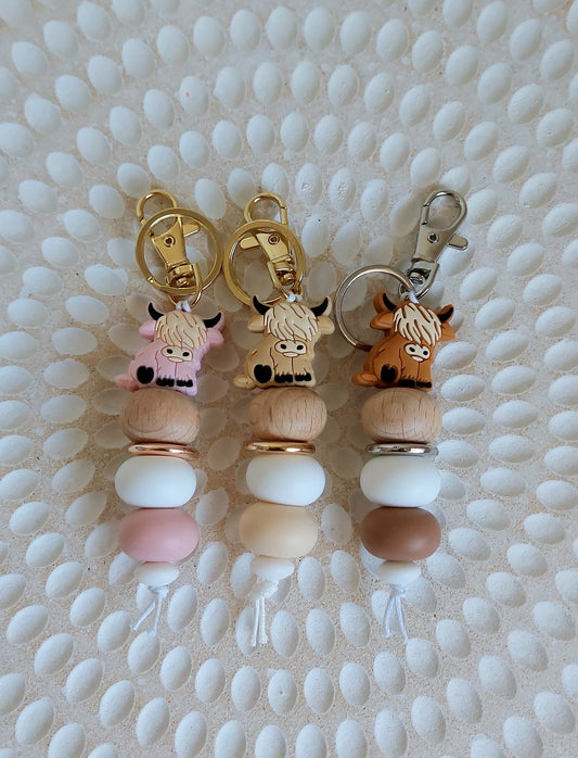 Highland Cow Silicone Bead Keychain