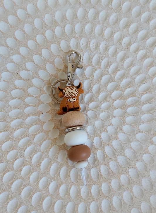 Highland Cow Silicone Bead Keychain
