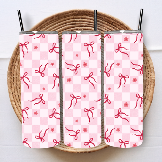 Gingham Pink Bows 20oz Tumbler