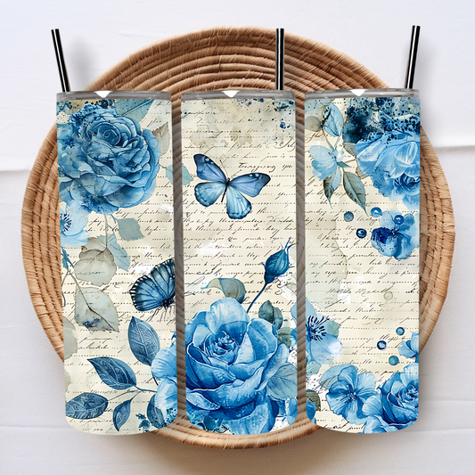 Blue Butterfly Script 20oz Tumbler