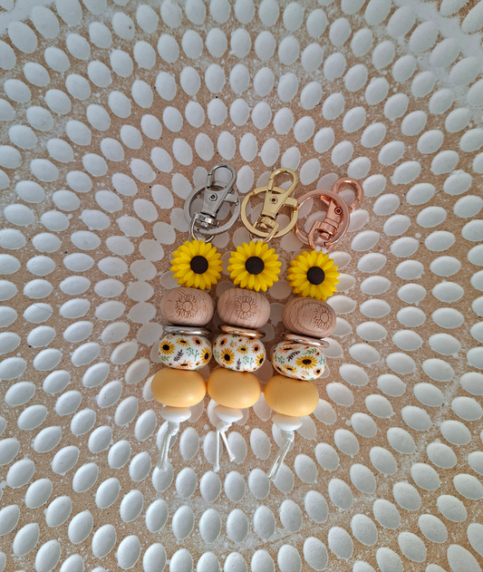 Sunflower Silicone Bead Keychain