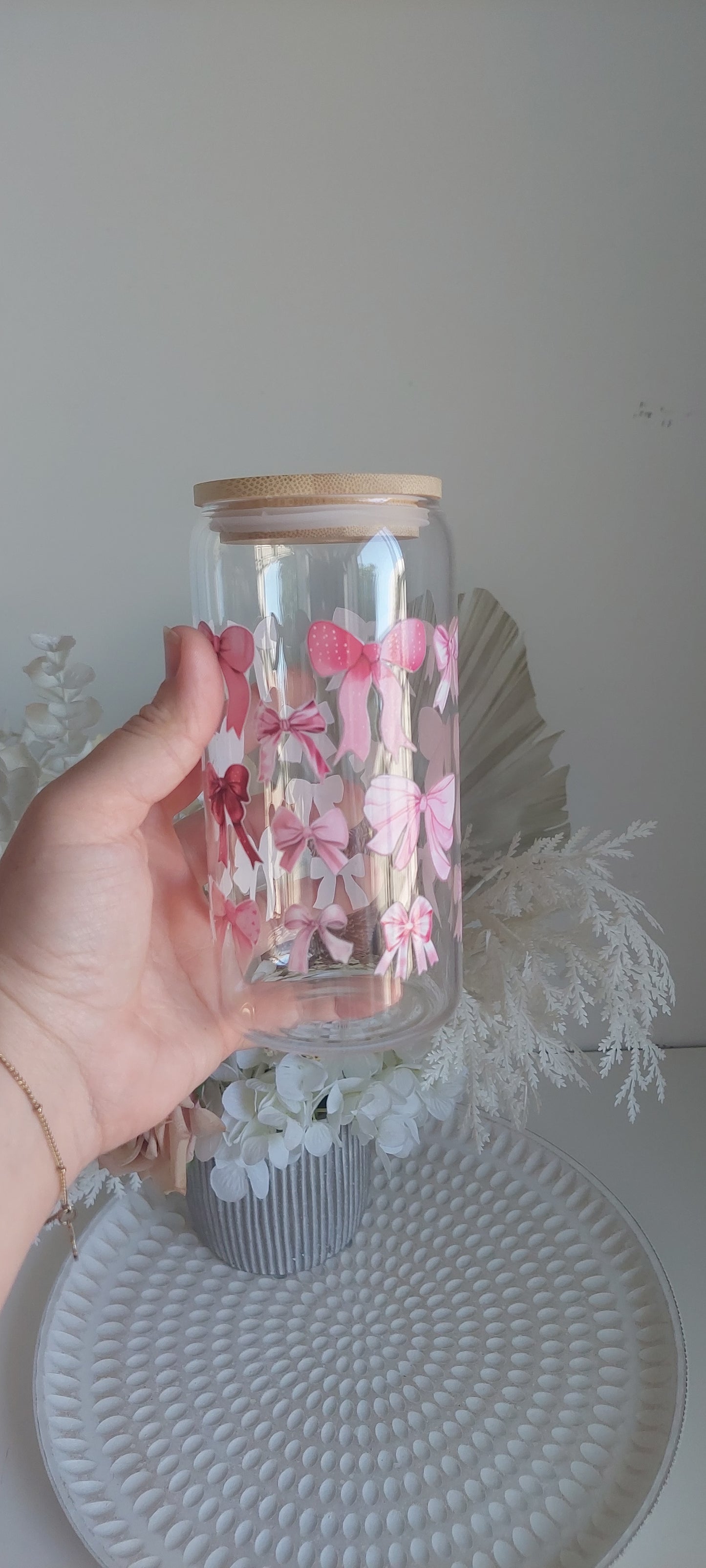 Pink Bow Glass Tumbler