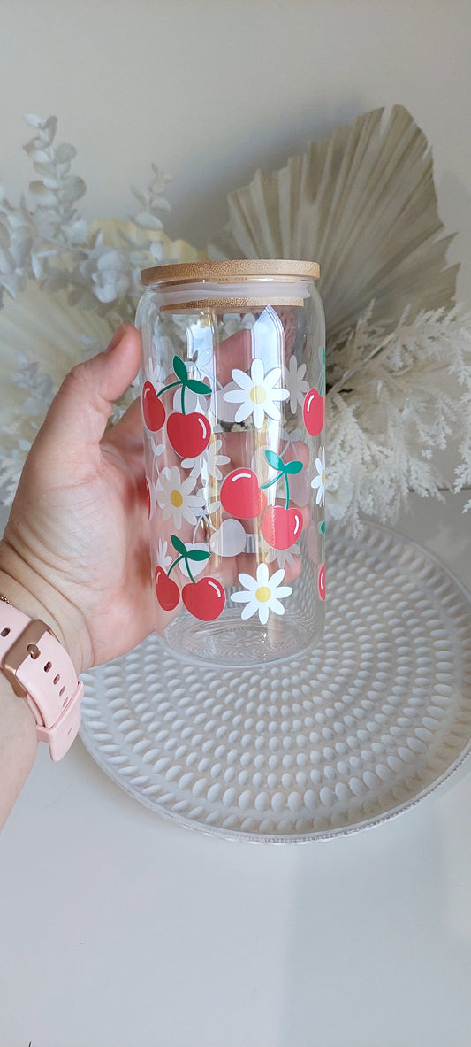 Cherry & Daisy Glass Tumbler