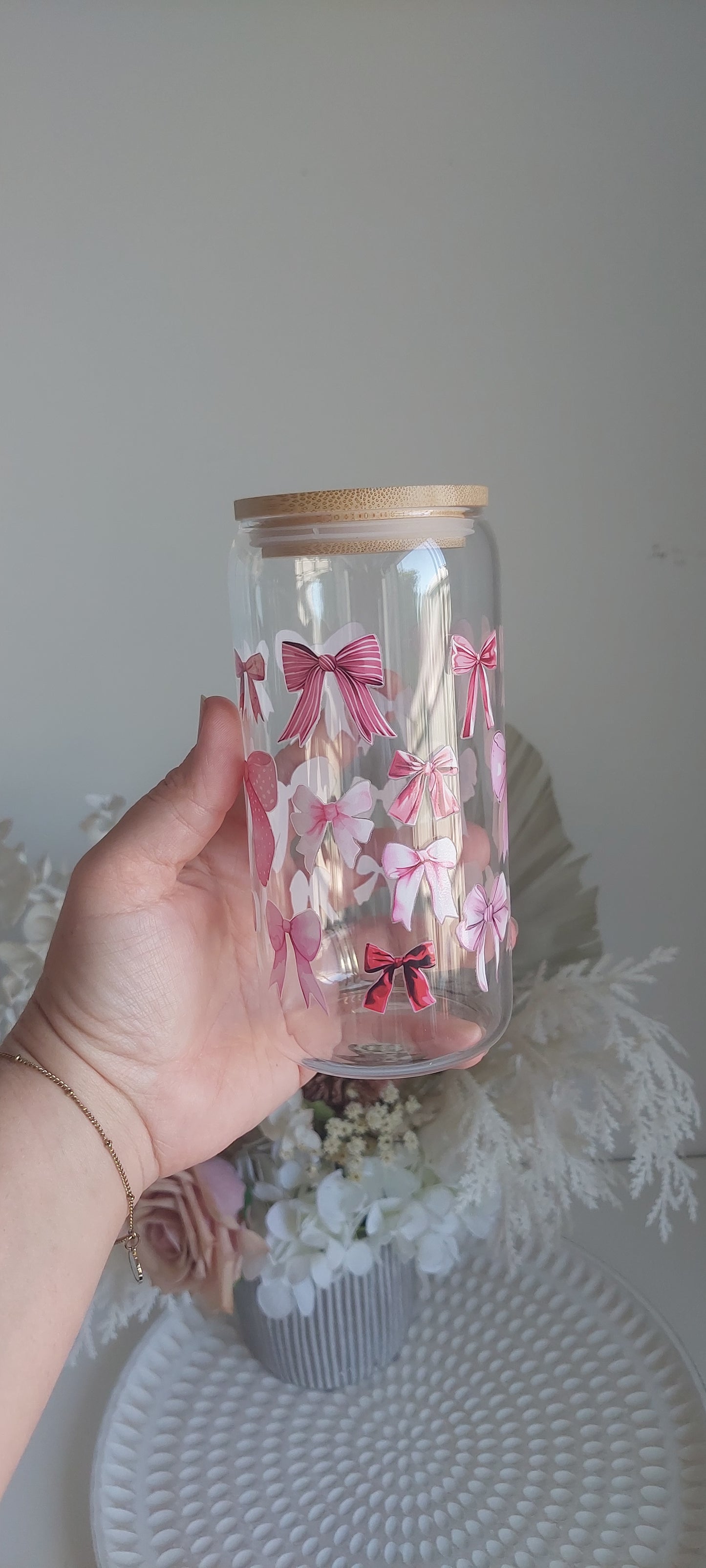 Pink Bow Glass Tumbler