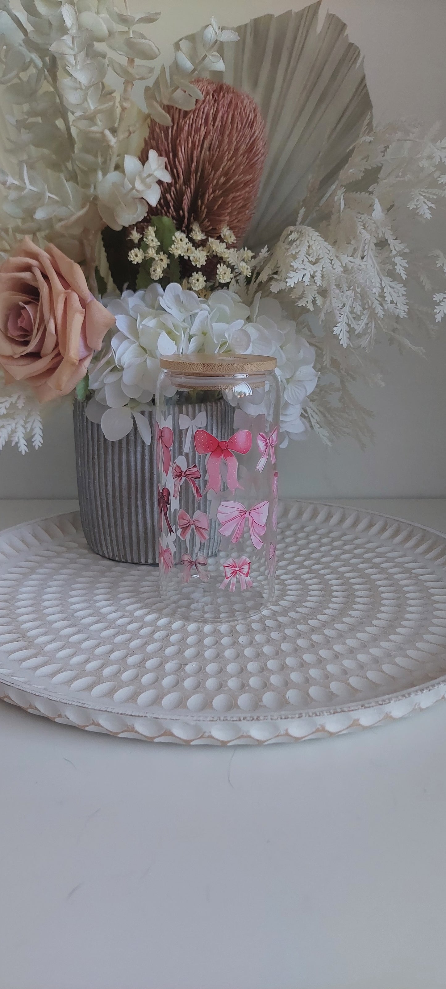 Pink Bow Glass Tumbler