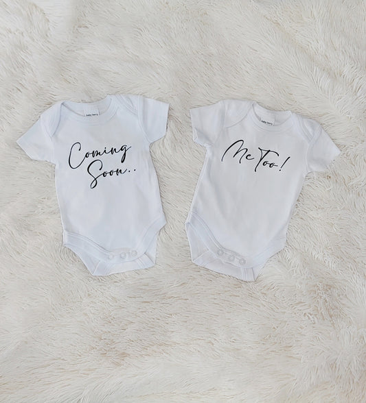 Coming Soon.. Me Too Twin Pregnancy Announcement Onesies